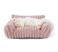 RASTKY Cat Sofa Bed Cozy Pet Couch with High Backrest, Superior Support for Dogs, Fluffy Indoor Pet Sofa with Easy Maintenance (Beige, Dacron, 35.83 * 27.17 * 9.84in) (L)
