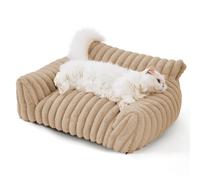 RASTKY Cat Sofa Bed Cozy Pet Couch with High Backrest, Superior Support for Dogs, Fluffy Indoor Pet Sofa with Easy Maintenance (Beige, Dacron, 35.83 * 27.17 * 9.84in) (M)