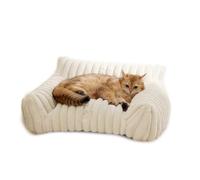 RASTKY Cat Sofa Bed Cozy Pet Couch with High Backrest, Superior Support for Dogs, Fluffy Indoor Pet Sofa with Easy Maintenance (Beige, Dacron, 35.83 * 27.17 * 9.84in) (S)