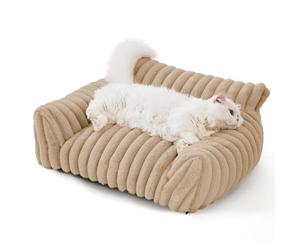 RASTKY Cat Sofa Bed Cozy Pet Couch with High Backrest, Superior Support for Dogs, Fluffy Indoor Pet Sofa with Easy Maintenance (Beige, Dacron, 35.83 * 27.17 * 9.84in) (S)