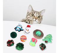 RASTKY Christmas Cat Toy Set with 10 Pieces Colorful Plastic Cat Ring Paper Ball Bell Interactive Training Toys Improve the Nature of Play and Relationship Building Suitable for Pet Owners, Plastic