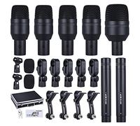 RASTKY DMS-D7 Wired Microphone Set Drum Mic Kit with Big Bass Drum Mic 4 Small Tom-Tom Mics 2 Condenser Cymbal Mics Stage Performance Accessories