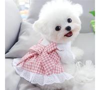 RASTKY Dog Cat Bow Dress Plaid Pattern Lace Hem Pet Skirt for Daily Captivating, Cute Pink and White Adorable Design Pet Dress 5" Polyester (S)