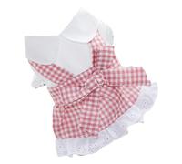 RASTKY Dog Cat Bow Dress Plaid Pattern Lace Hem Pet Skirt for Daily Captivating, Cute Pink and White Adorable Design Pet Dress 5" Polyester (XL)