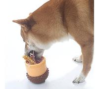 RASTKY Dog Slow Feeder Ball Innovative Acorn Shape Pet Treat Dispensing Toy, Safe & Bite Resistant Puzzle Ball for Mental Stimulation, Ideal for Loneliness Relief, Made of Silicone (Brown with Yellow)