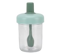 RASTKY Double Seal Glass Oatmeal Container with Built-in Spoon for Yogurt, Soup & Milk Ideal for On the Go (White Green)