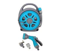 RASTKY Flexible Retractable Garden Hose Reel Shower Mist Soaker Cone Center Flat Jet Modes Adjustable Water Pressure Hose Reel for Watering Plants ABS White Adapter (12m)