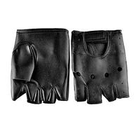 RASTKY Half Finger Artificial Leather Gloves for Men, Slip Resistant Hand Protection Wrist Mittens, Great Motorcyclists, Skateboarders, and Fishermen with Open Knuckles on the Back, (Black)