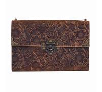 RASTKY Handmade Leather Journal Travel Notebook with Lock, Embossed Flower Pattern Portable Diary for Artists & Designers, Refillable Notepad for Daily Use, Black/Brown (Brown)