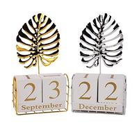 RASTKY Home Desktop Wooden Perpetual Calendar Rustic Calendar Building Blocks for Office Study Coffee Shop, Manual Flip Desk Decoration for Living Room Kitchen Counter, 12*6*21.5cm Wood Silver Gold