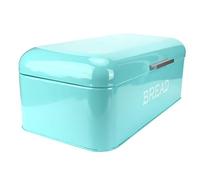 RASTKY Iron Bread Storage Container with Cover for Kitchen Counter, Smooth, Blue Color, 16.5x6.5x9.4in Size, Ideal for Home Bakers