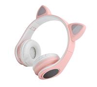 RASTKY LED Noise Reduction Headset Cat Ear Shape 5.0 Headset for Music Enthusiasts, 10H Playing Time, Wireless for Young People (Pink)