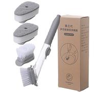 RASTKY Long Handle Hydraulic Brush Leakproof Dishwashing Brush for Pot Bowl Kitchen Flexible Replacement for Easy Use Soft Sponge (One Handle + Two Brushes + Two sponges (Boxed))