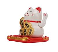 RASTKY Lucky Cat Solar Powered Mini Size Cute Wealth Treasure Blessings for Car Bedroom Office Chinese Cat Plastic 2.76 X 2.56in (White)