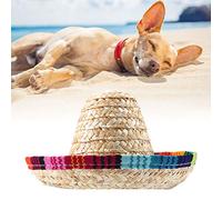 RASTKY Mini Straw Sombrero Hat for Small Pets Durable Adjustable Elastic Cord Lightweight Dog Cat Birthday Party