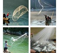 RASTKY Portable Fishing Accessory Durable Hand Throw Fish Mesh Net Catch Network Trap Steel Weight for Shrimp, Lobster, Eel Suitable for Rivers, Oceans, Lakes 11.8ft (#2)