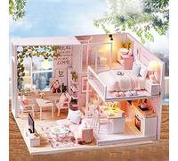 RASTKY Precise Dollhouse Kit Miniature LED Light Furniture DIY Adult Kids Beautiful Romantic Environment for Home Decoration
