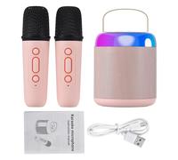 RASTKY Professional Mini Karaoke Speaker & Microphone Set with RGB Lights, 5 Lighting Modes, Portable Sound Box, 2 Mics, DSP Noise Reduction, BT5.3 Connection for Home Party, ABS, Pink/White (Pink)