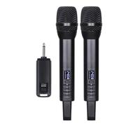 RASTKY Professional Wireless Microphone System with Dynamic Coil Core for Karaoke and Speeches, Portable Handheld Mic for Home Cinemas, Black (1 Receiver and 2 Microphone)