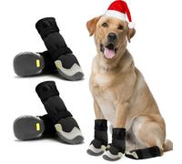 RASTKY Reflective Dog Shoes for Large Dogs Breathable Pet Booties Non-Slip Protectors for Winter Snowy Days Dog Shoes for Hot Pavement Medium Booties Medium and Large Size Dogs 4 Pack Black Boots (5#)