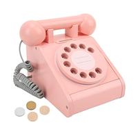 RASTKY Retro Design Children's Toy Rotatable Phone, Fun Simulation Dial Phone for Early Education, Old Fashioned Pink Telephone for Kids, Wood Material, 17.2cm X 13.6cm X 15cm (Pink)