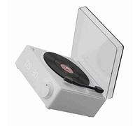 RASTKY Rotating Disc Alarm Clock Speaker Retro 360 Degree Stereo Wireless Clock Speaker Home Bedroom (White)