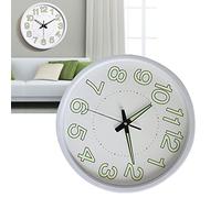 RASTKY Round 12" Luminous Wall Clock Easy-to-Read Capital Numerals Silent Function for Bedroom Kitchen Decoration, High Light Transmission Glass (White)