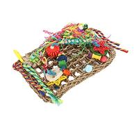 RASTKY Seagrass Woven Hammock Swing Mat Climbing Net Bite Seagrass Woven Climbing Hammock Foraging Toys with Hooks Foraging Wall Toys