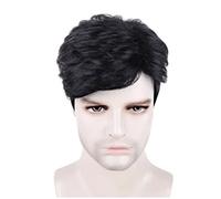 RASTKY Short Curly Black Men's Wig Heat Resistant Synthetic for Dating, Halloween Costume Party, Adjustable Buckle, Father and Friends