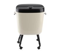 RASTKY Tall Slim Trash Can Durable Garbage Bin with Wheels for Kitchen Bathroom Office, Large Capacity Narrow Waste Container for Home Living Room 14 X 7.7 X 19. Inches (Cream White)