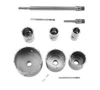 RASTKY Tungsten Carbide Tipped Drill Bits Set with 300mm Extension Shank, Ideal for Concrete/Brick/Block Cutting, 35-110mm Size Range, 4-Pits Square Arbors