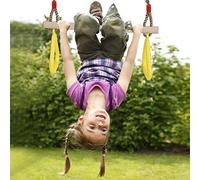 RASTKY Wooden Children Trapeze Swing Bar With Rings Playset Gym Rings Strength Training Muscle Training for Gym Home Yoga Room Indoor Outdoor, Wood Handle Gymnastics Equipment (Yellow)