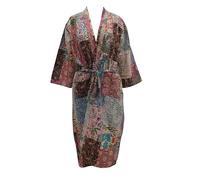 Rastogi Handicraft Handmade 100% Cotton Hand Block Printed Kantha Patchwork Multicoloured Long Kimono Dress For Women Night Swim Wear Robes Kimono Dress, Multicoloured, One Size, Multicoloured, One