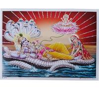 Rastogi Handicraft India Best Of Reprint Hindu God Poster/Picture With Unframed (White Paper, Laxmi-Narayan-SheshaNag-7"X5")