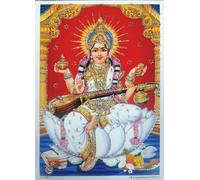 Rastogi Handicraft India Best Of Reprint Hindu God Poster/Picture With Unframed (White Paper, Saraswati-Ji-7"X5")