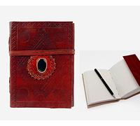 Rastogi Handicraft Paper Journal Handmade Leather Diary with Black Stone - Cover Brown 18 * 13 Cm