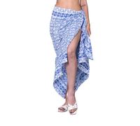 Rastogi Handicrafts 100% Cotton Hand Block Print Sarong Womens Swimsuit Wrap Cover Up Long (73" x 44") (Blue 6)