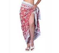 Rastogi Handicrafts 100% Cotton Hand Block Print Sarong Womens Swimsuit Wrap Cover Up Long (73" x 44") (RED 4)