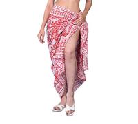 Rastogi Handicrafts 100% Cotton Hand Block Print Sarong Womens Swimsuit Wrap Cover Up Long (73" x 44") (RED 1)