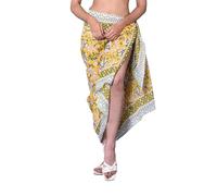 Rastogi Handicrafts 100% Cotton Hand Block Print Sarong Womens Swimsuit Wrap Cover Up Long (73" x 44") (YELLOW 2)