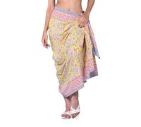 Rastogi Handicrafts 100% Cotton Hand Block Print Sarong Womens Swimsuit Wrap Cover Up Long (73" x 44") (Yellow 1)