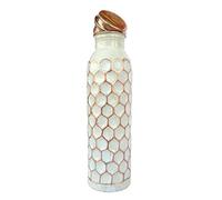 Rastogi Handicrafts Black,White Diamond Cut Shape Joint Less Pure Copper water Bottle Capacity 950 ml (White)