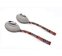 Rastogi Handicrafts Copper Bamboo Hand Painted Meena Work Dinnerware Flatware Serving Spoon Utensils Set of Two (Red)