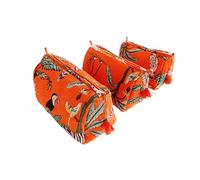 Rastogi Handicrafts Cosmetic Bags Set, 3 Piece Make Up Organizer Bag Storage Bags with Zipper Closure, Orange, One Size, Makeup Bag