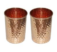 Rastogi Handicrafts Dinner Glasses Set Pure Copper Hammered Cups Drinkware Accessories, Set of 2, Height 9.5 Cm