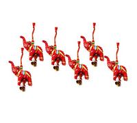 Rastogi Handicrafts Elephant Bell Hanging Layer Set OF 6 Home Christmas Hanging Decorative Ornaments Multi colored Indian Traditional (RED)