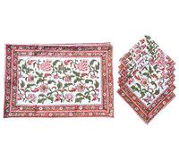 Rastogi Handicrafts Hand Block 100% Cotton Indian Style Theme Set of 6 Dining Table Mats and Napkins Place-mats Runners (ORANGE 1)