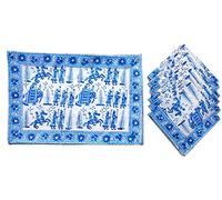 Rastogi Handicrafts Hand Block 100% Cotton Indian Style Theme Set of 6 Dining Table Mats and Napkins Place-mats Runners (BLUE 6)