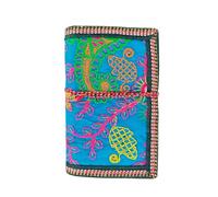 Rastogi Handicrafts Handmade Embroidered Diary Notebook with Firozi Floral Design, Blank Pages, Woven Border, String Tie Closure 6X4 Inch Writing Notepad 1pcs For Her Unisex (Firozi_Embred_Diary_1)