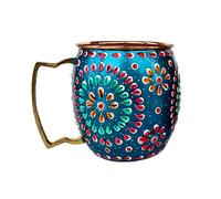 Rastogi Handicrafts Handmade Pure Copper Outer Hand Painted Art Work Wine, Vodka, Beer,Cocktail,Juice, Cold Coffee Mug - Cup 16 oz